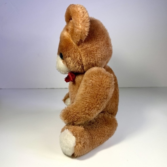 Vintage 1968 R Dakin Jointed Brown Plush Teddy Bear Stuffed Animal Red Bow 12" - Picture 6 of 11